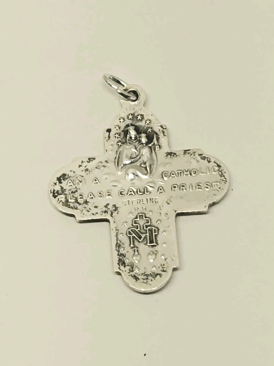 Vintage Sterling Silver 925 4 WAY CROSS Catholic Religious Medal Pendant