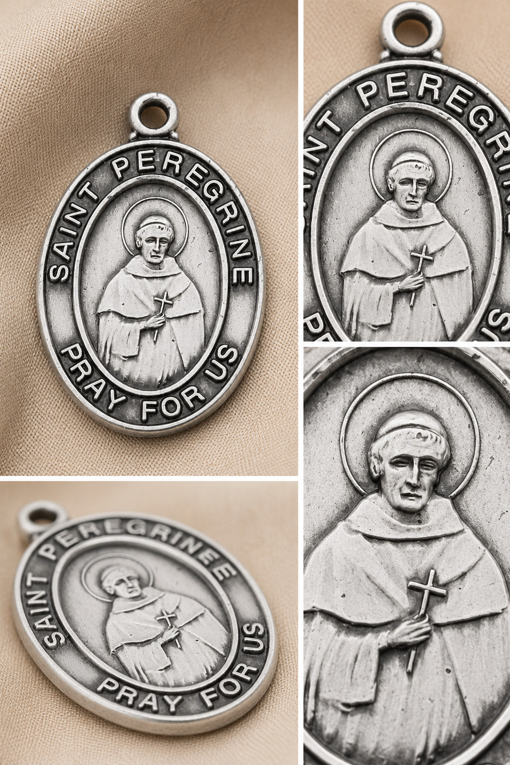 Saint Peregrine Medal Sterling Silver Pendant 18 Inch Necklace Catholic Chain