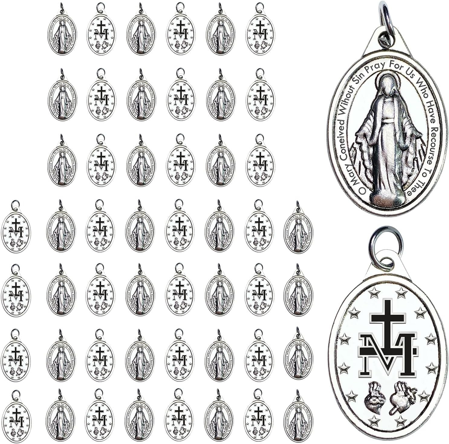 Milagrosa Medal Bulk Pack of 50, 1″ Silver Milagrosa Medals Catholic Pendant for