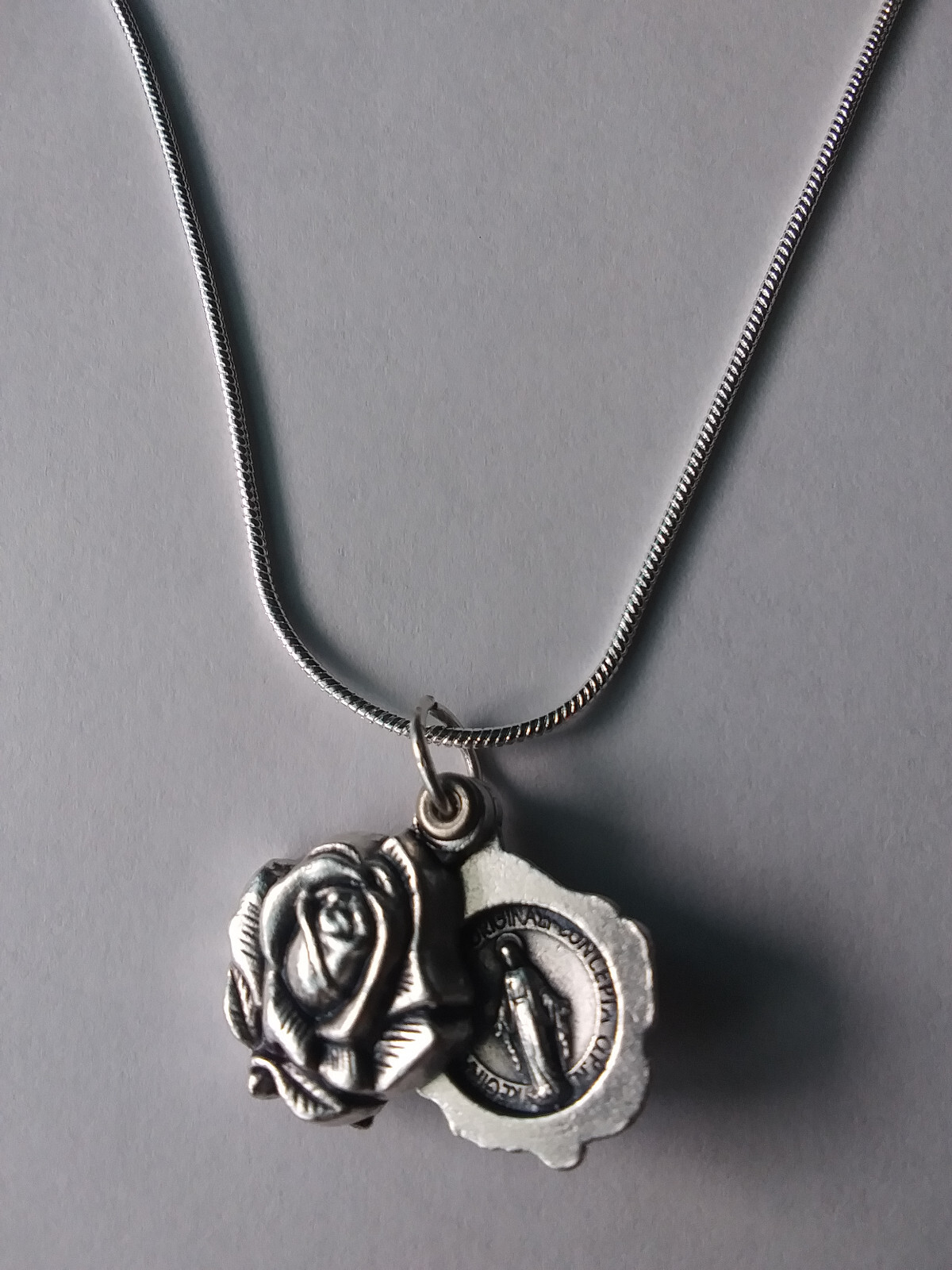Miraculous Medal ROSE LOCKET Italy 925 Sterling Silver Chain Necklace QUALITY