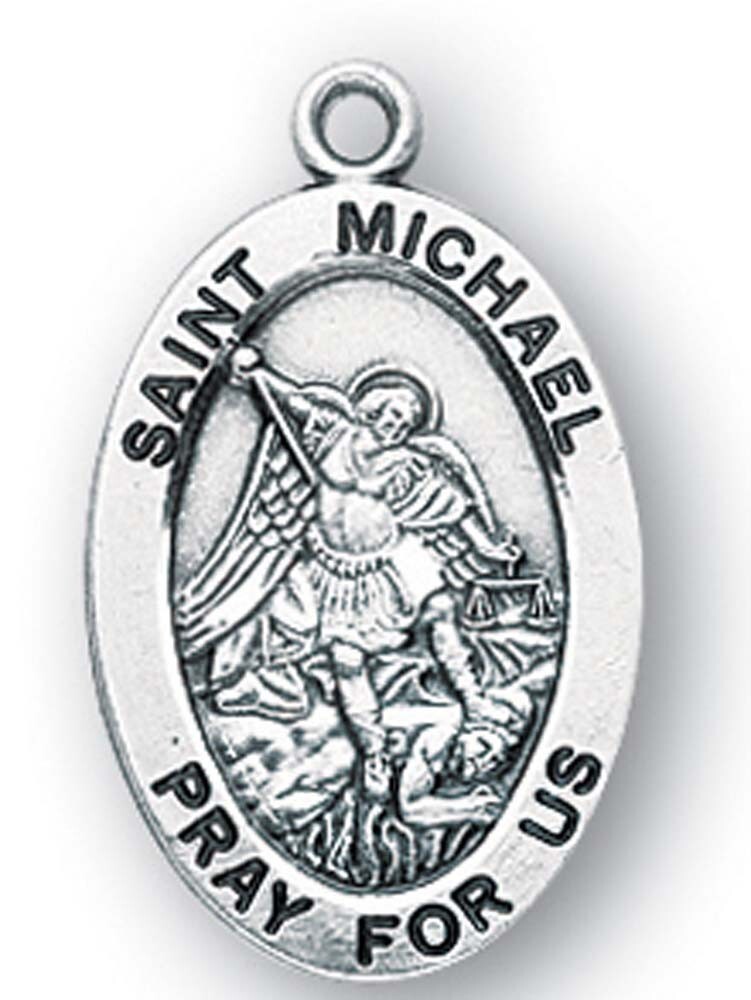Sterling Silver St. Saint Michael Pray For Us Medal Pendant Necklace W/ Chain