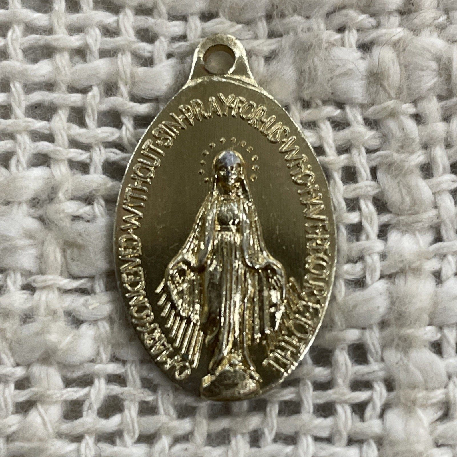 Gold Toned Miraculous Medal Blessed Virgin Mary Religious Charm Pendant