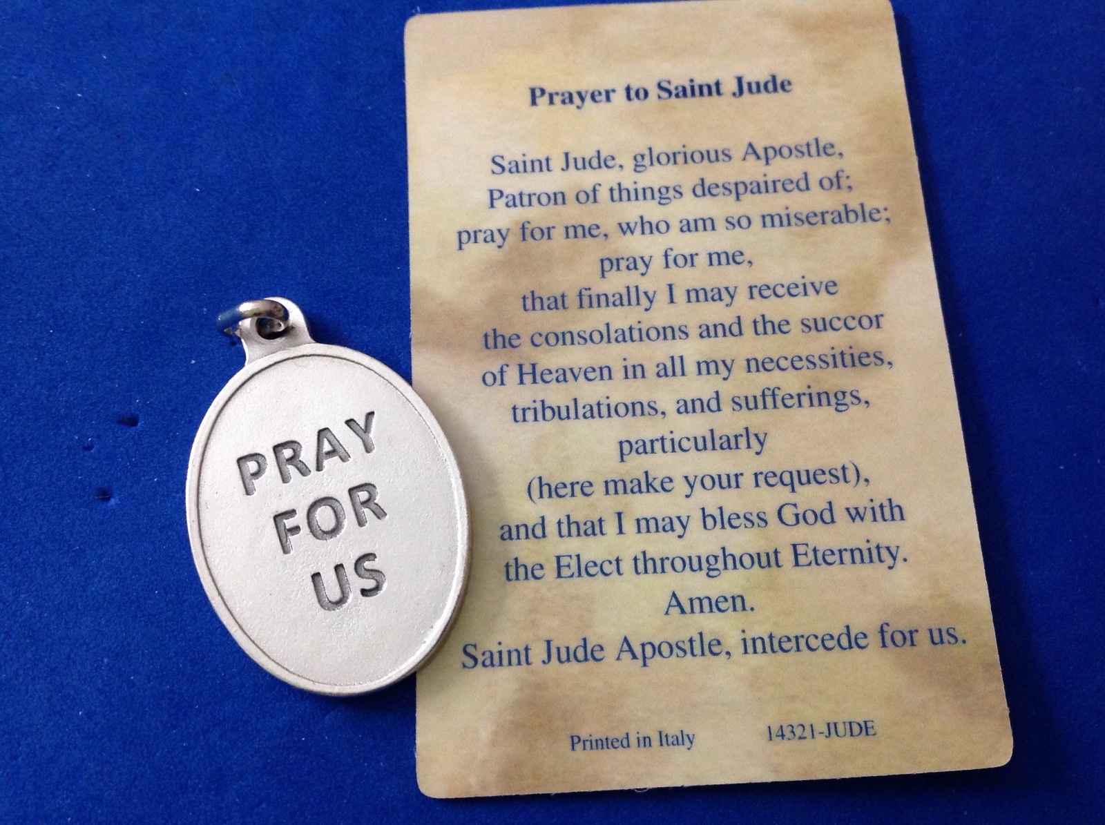 St JUDE Large Saint Medal with Relic Holy Card Healing Medal-1-3/4″ Italy