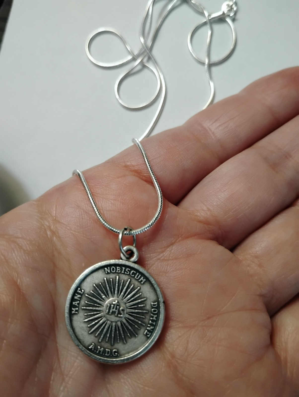 Holy Face Jesus medal pendant necklace 925 sterling silver chain + prayer card