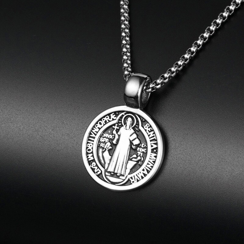 Saint St Benedict Medal Necklace Pendant Stainless Steel Crucifix Cross Exorcism