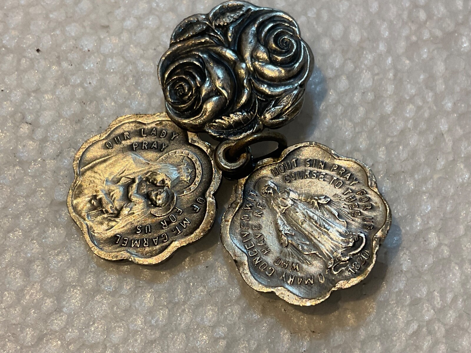 Vintage Silver Plated Sliding Rose Multi-Saint Pendant. As Shown. #A4