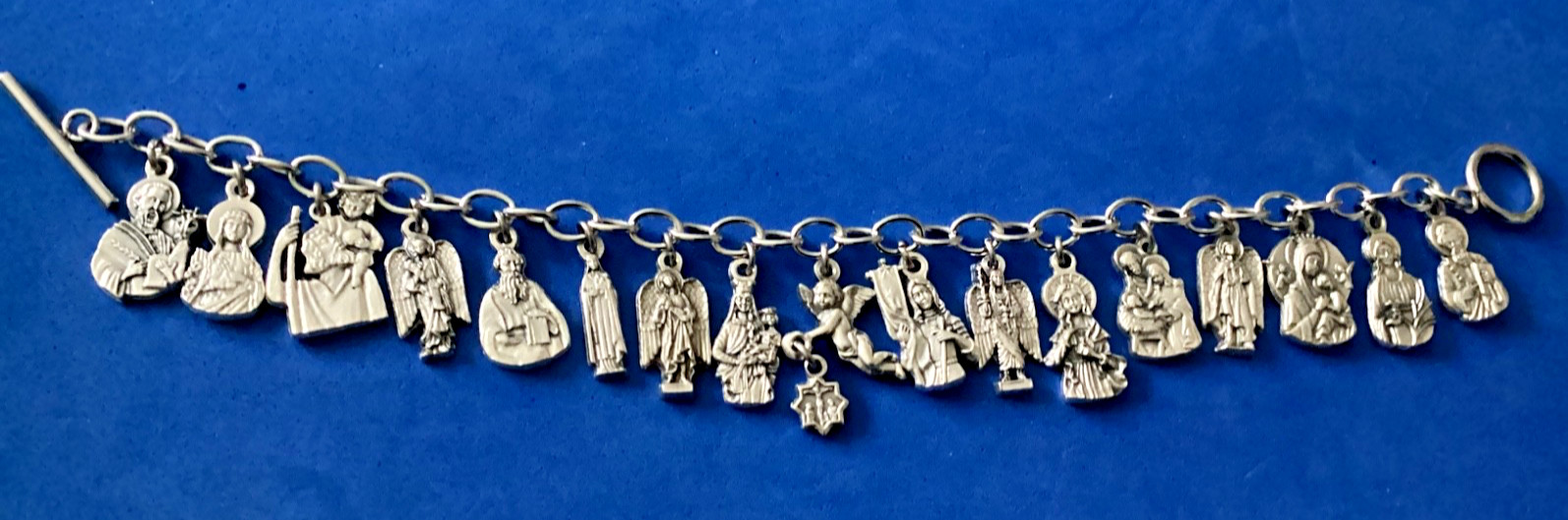 Custom Religious Catholic Saint Medal Charm Bracelet FIGURE Medals 8.5″ Angels