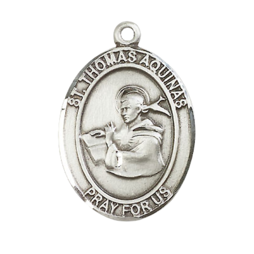 Sterling Silver St Saint Thomas Aquinas Medal Pendant Necklace 24” Chain