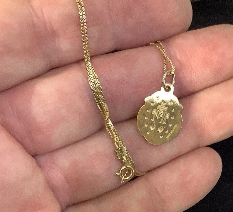 Vintage Sterling Silver & Gold Virgin Mary Religious Medal Pendant &Necklace 18”