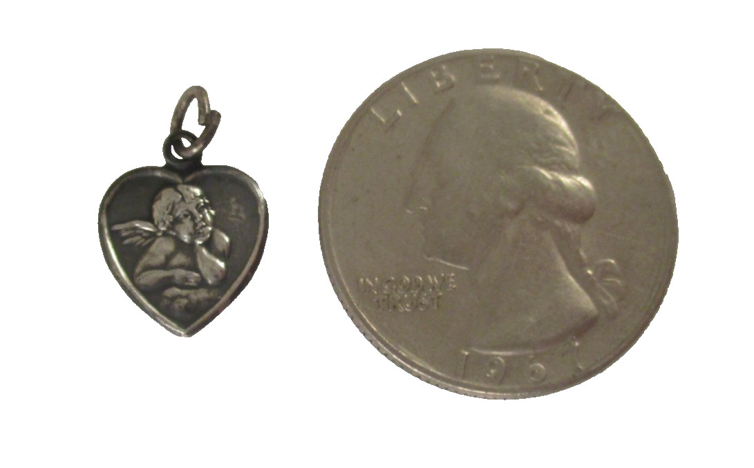 SMALL HEART CHERUB 900 SILVER GOD PROTECT YOU in GERMAN CHARM