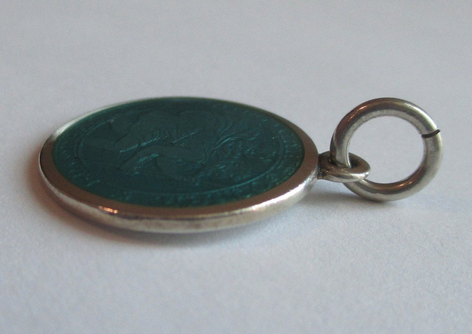 7/8in STERLING SILVER BLUE ENAMEL SAINT CHRISTOPHER MEDAL PENDANT Engraved Dated