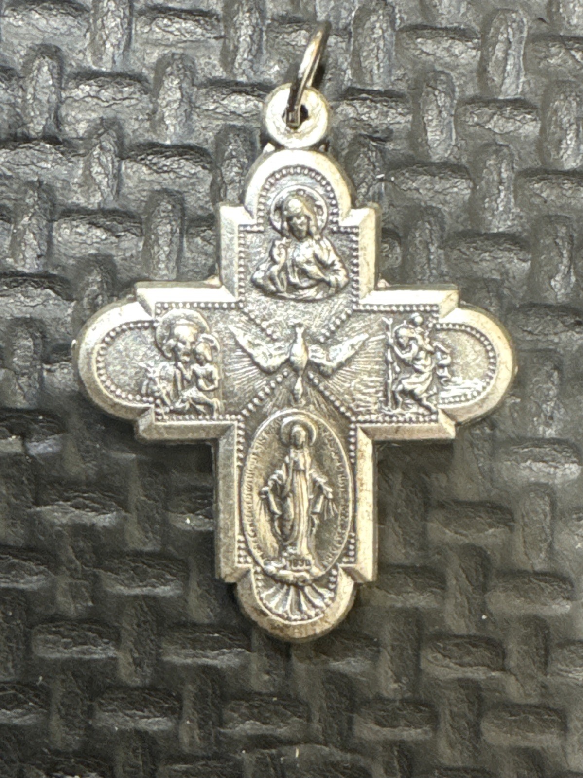Vintage 4 Way Medal New Catholic Scapular,miraculous Medal 1″ Never Used ITALY