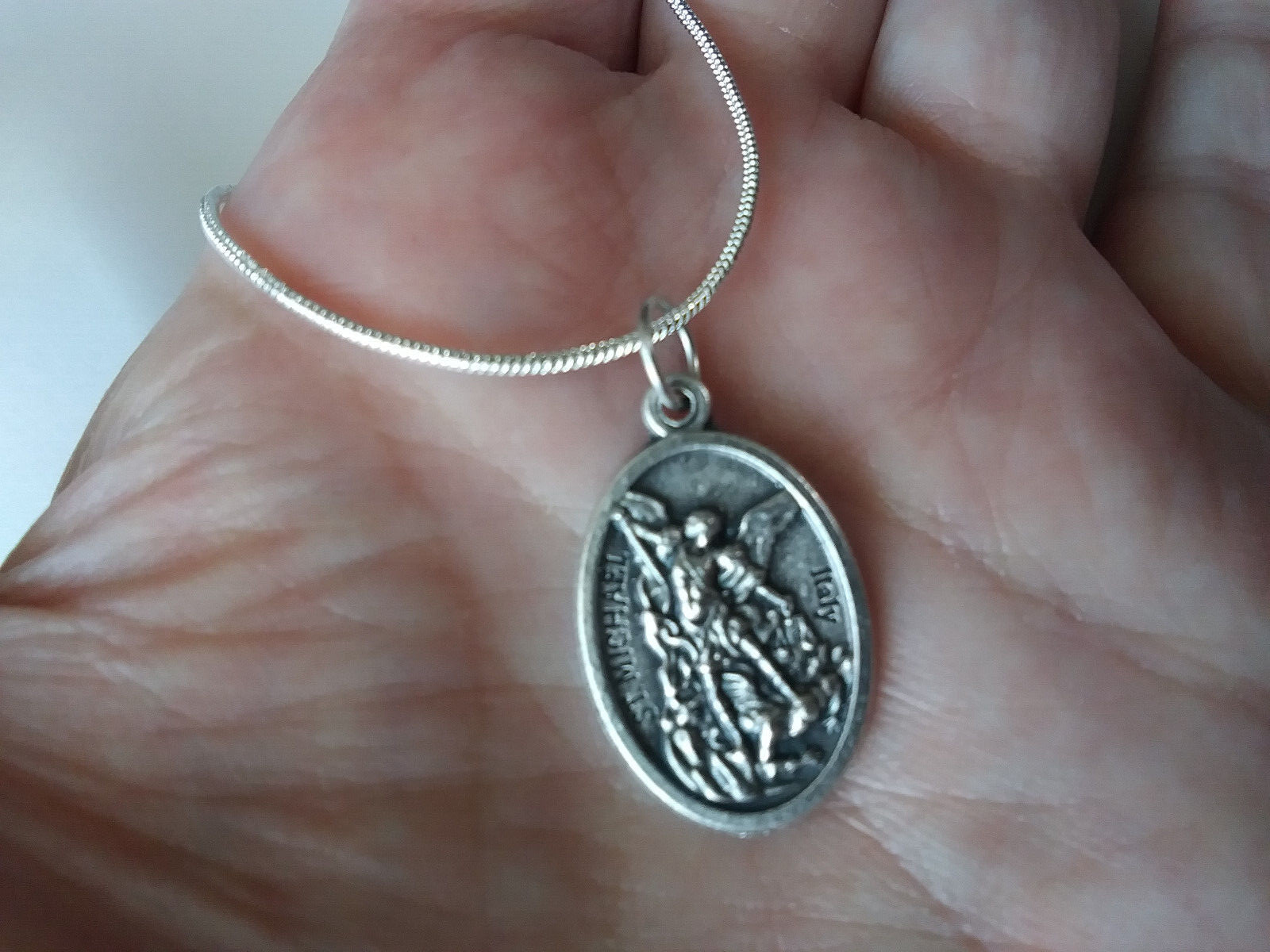 St Michael Protect Us Medal 925 Sterling Silver Snake Chain Necklace+ holy card
