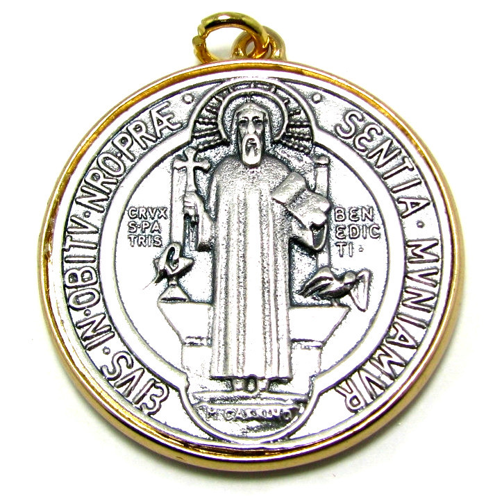 Medalla De San Benito 48mm Medal St Benedict Pendant Gold Plated Rope Chain 24″