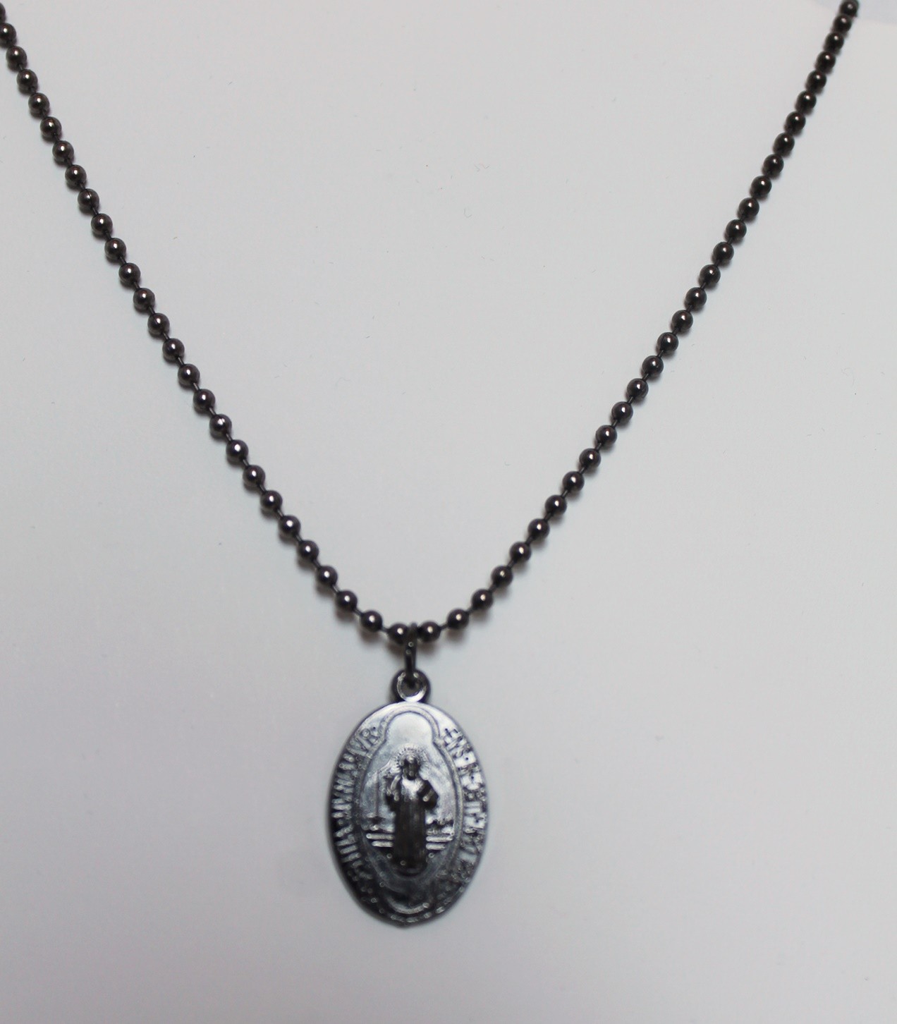 Gun Metal St Benedict Double Sided Medal w 30″ Bead Ball Chain Necklace