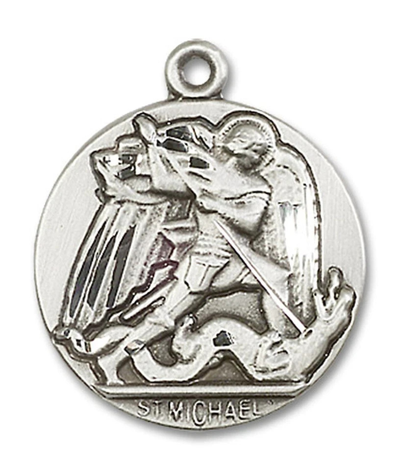Sterling Silver St Saint Michael The Archangel Medal Pendant Necklace W/ Chain