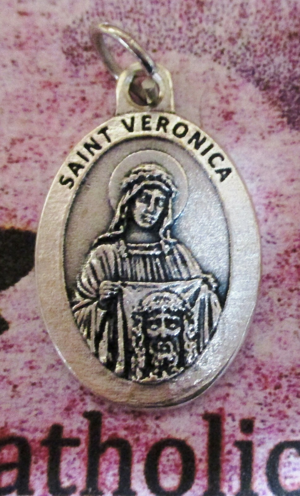 Saint St. Veronica + Pray for Us – Silver tone Oxidized 1 inch Medal