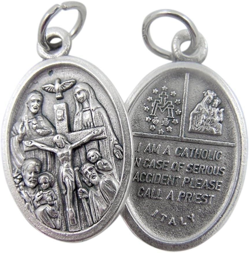 Silver Tone 4-Way Scapular Medal Pendant with Cross & Dove – 3/4 Inch Charm