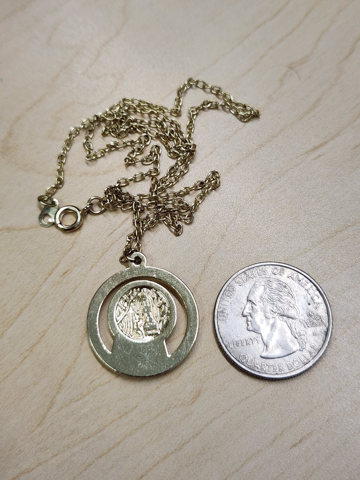 Gold Toned Virgin Mary Our Lady of Lourdes Medal