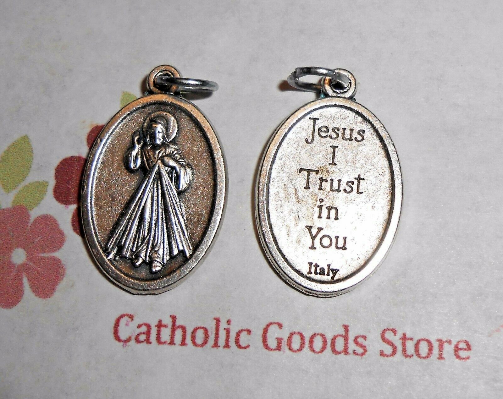 Divine Mercy – Jesus I Trust in You – Silver tone Die Cast Ox Italian 1″ Medal