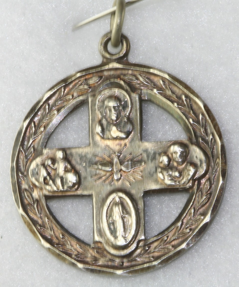 RARE ROUND VTG STERLING SILVER CROSS MULTI MEDAL PENDANT