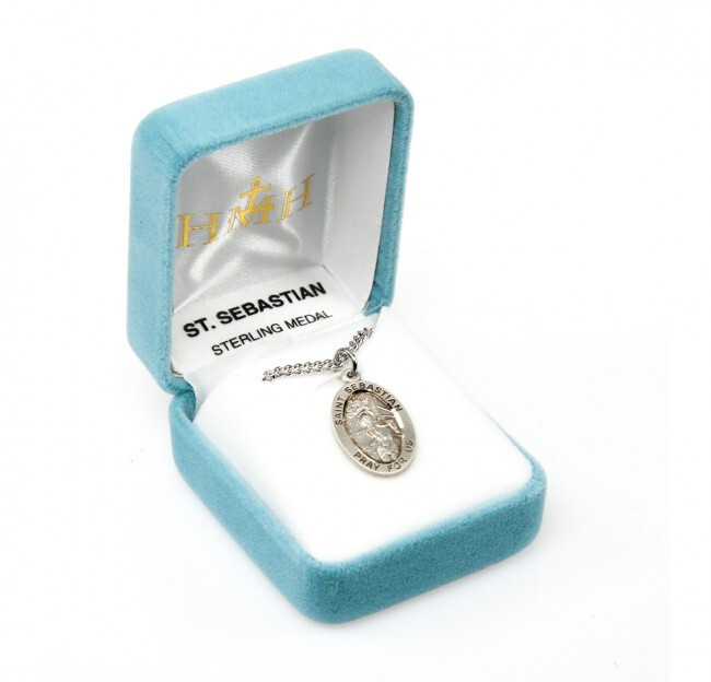 St. Sebastian Sterling Silver Oval Medal, Velvet Gift Box, .9″, US Made