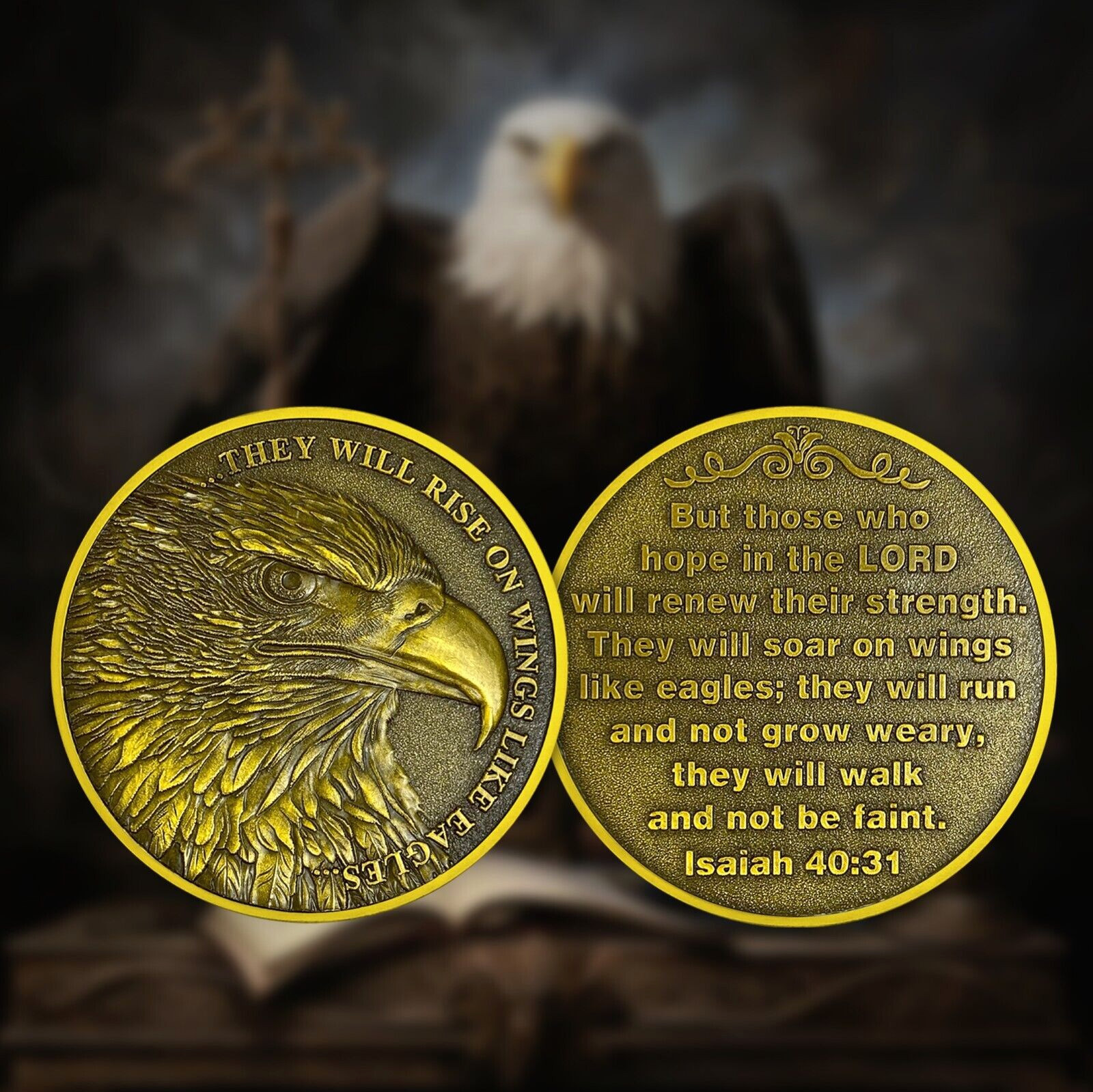 5pcs Inspirational Isaiah 40:31 Verse Religious Eagle Christian Challenge Coin