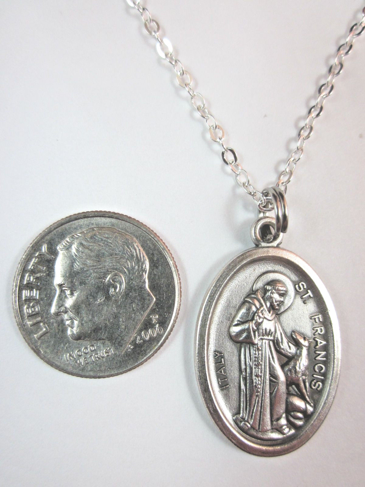 Ladies St Francis of Assisi with Wolf Medal Pendant Necklace 20″ Chain
