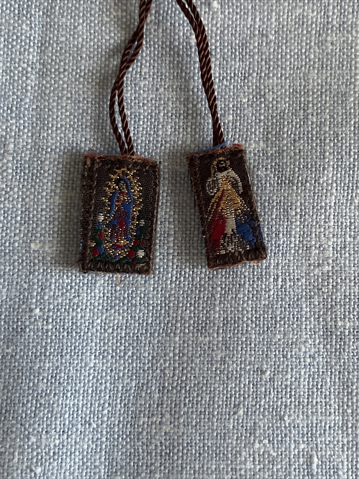 Virgin Mary Virgen De Guadalupe /Divine Mercy Brown Scapulars Necklace Escapular