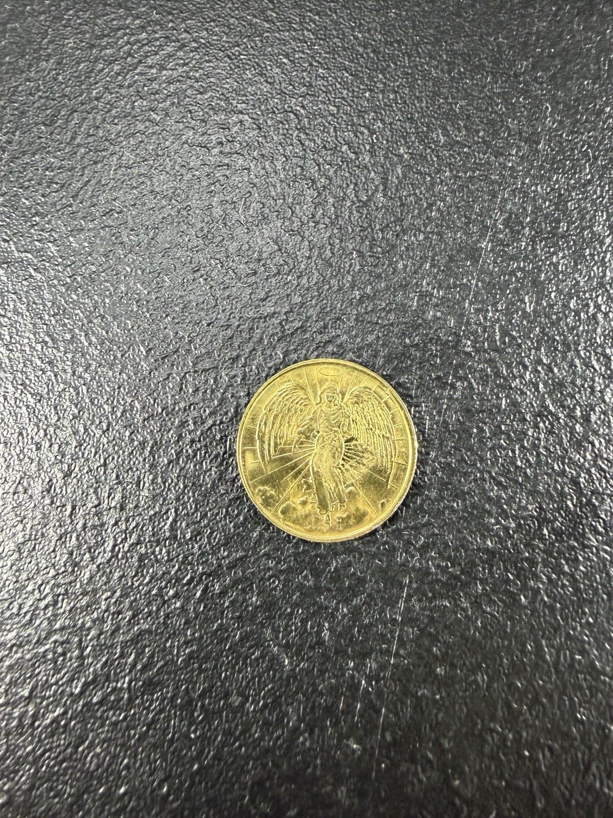 Vintage Guardian Angel Pocket Coin Token Gold Tone Religious 1″ Double-sided.