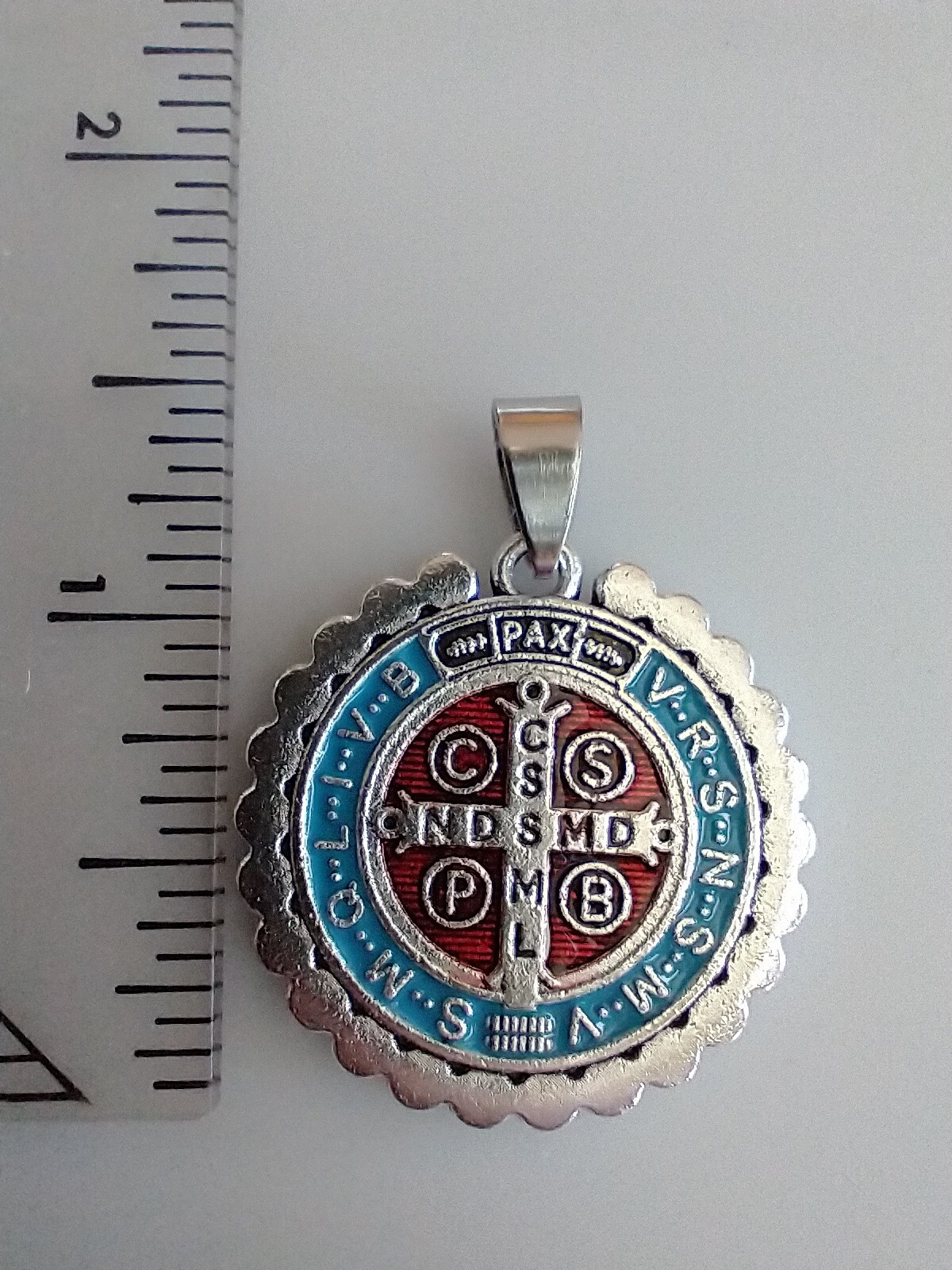 Catholic One XL St Benedict Medal Glass Stones Two-Sided Blue Red Accents Enamel