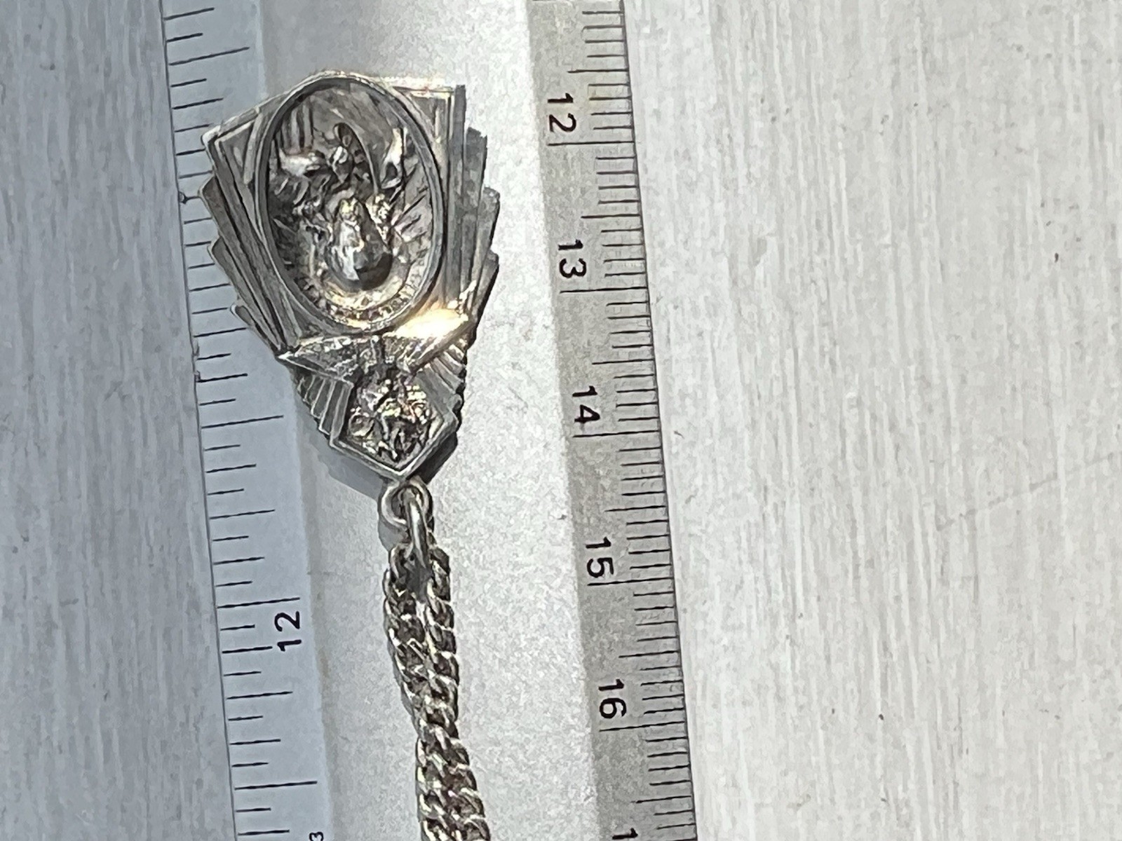 Vtg HMH Sterling Silver Sacred Heart of Jesus Medal Pendant W 24” chain