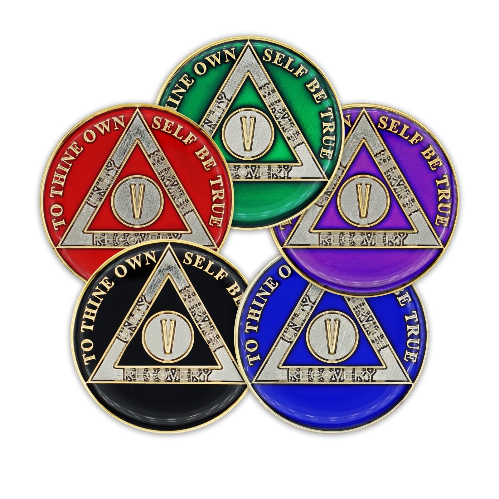 5 Year Sobriety Coin | Triplate AA Chip Recovery Anniversary Token (Black)