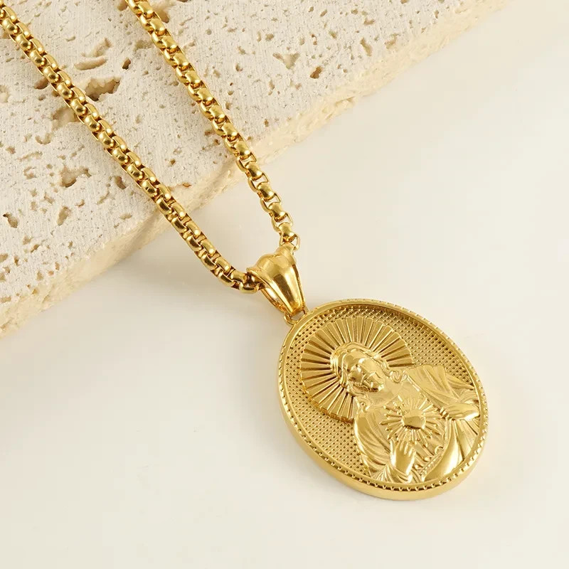 18k Gold Plated Sacred Heart of Jesus Necklace and Pendent Catholic