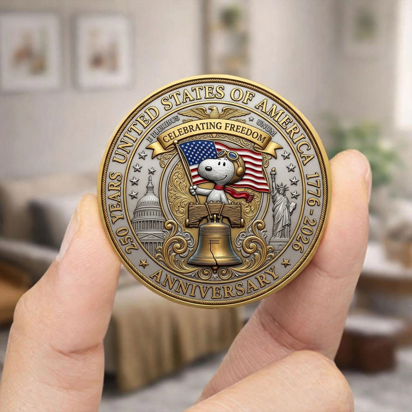 America 250th Anniversary Coin Peanuts Snoopy Celebrating Freedom 1776-2026 Meda