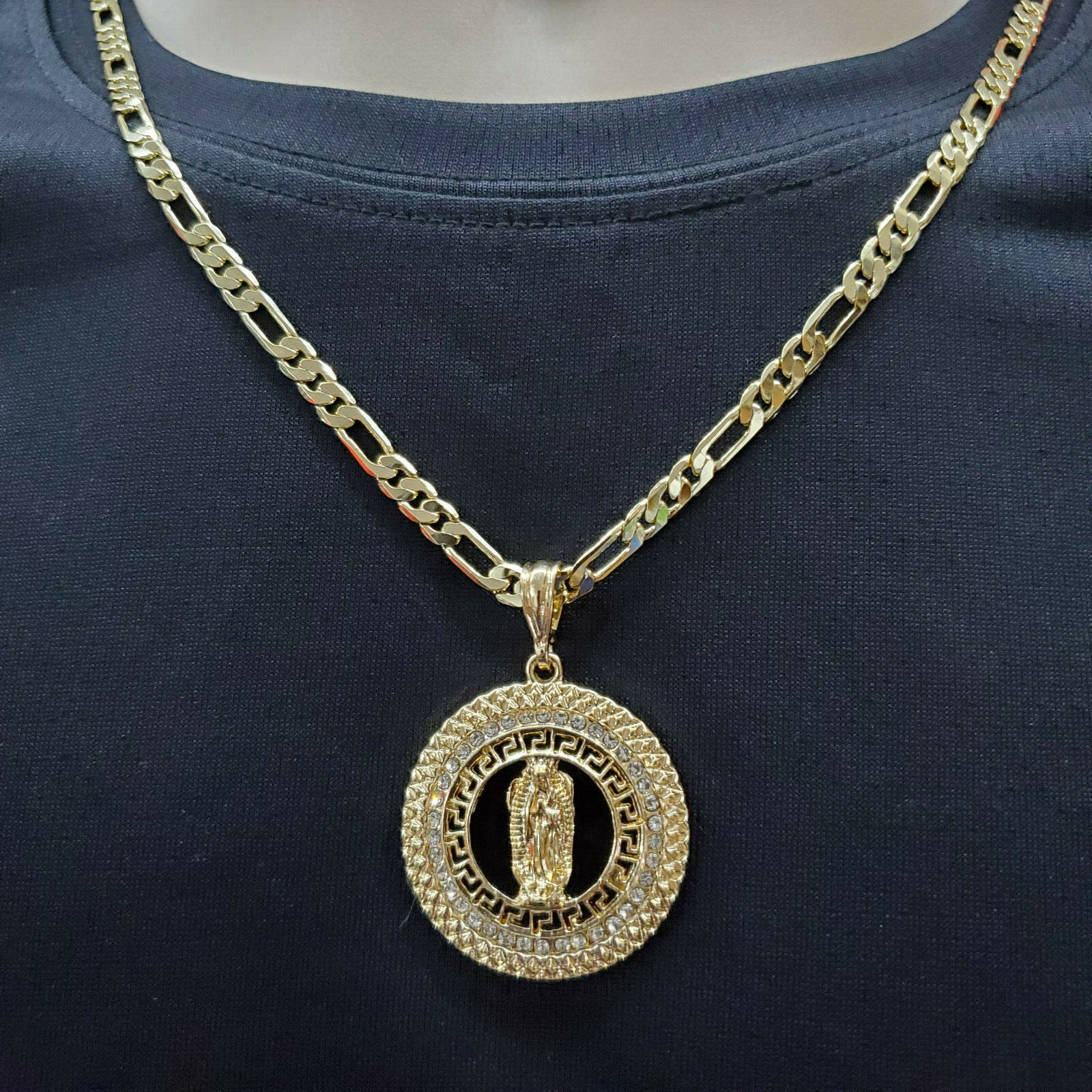 14K Gold Plated Our Lady of Guadalupe Pendant w chain. Medalla Oro laminado