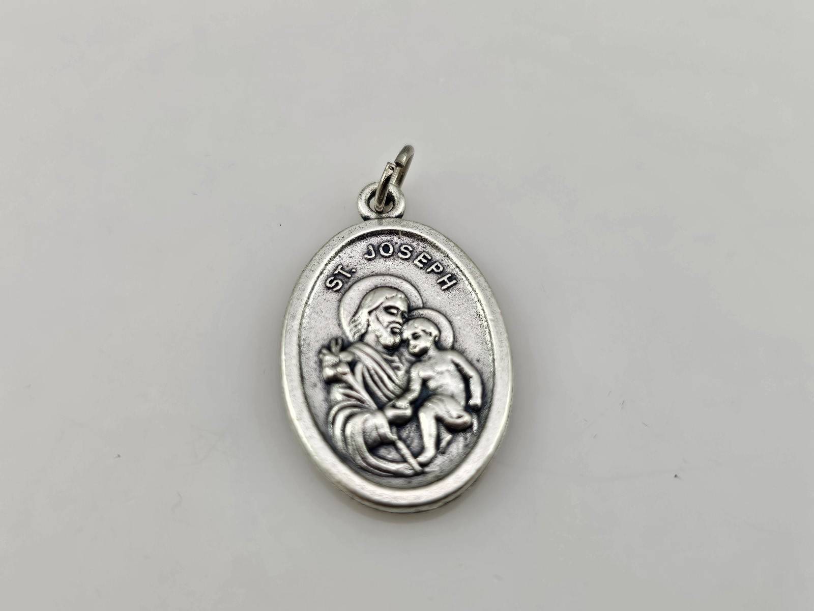 St Joseph Pray for Us Medal Pendant 1-inch Italy Silver Tone