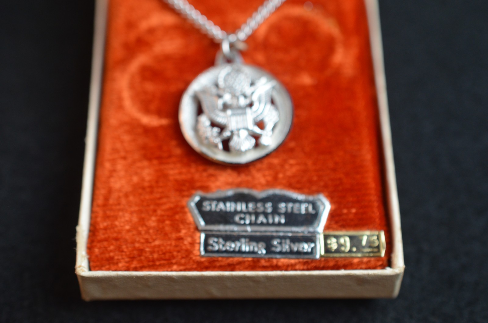 Vintage Sterling US Army Eagle St Christopher Double Sided Medal Pendant Chain