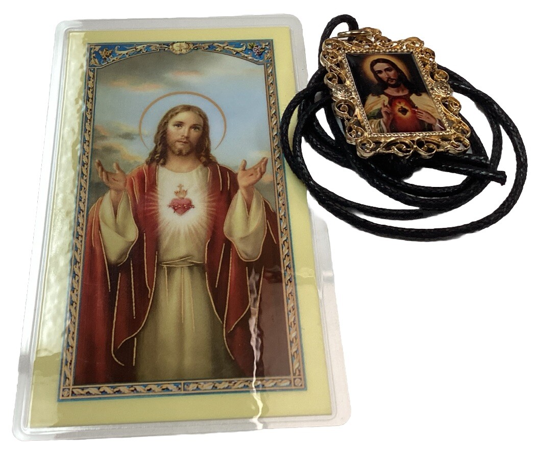 Medal Of Sacred Heart Of Jesus And Holy Card With The Healing Prayer At Bedtime.