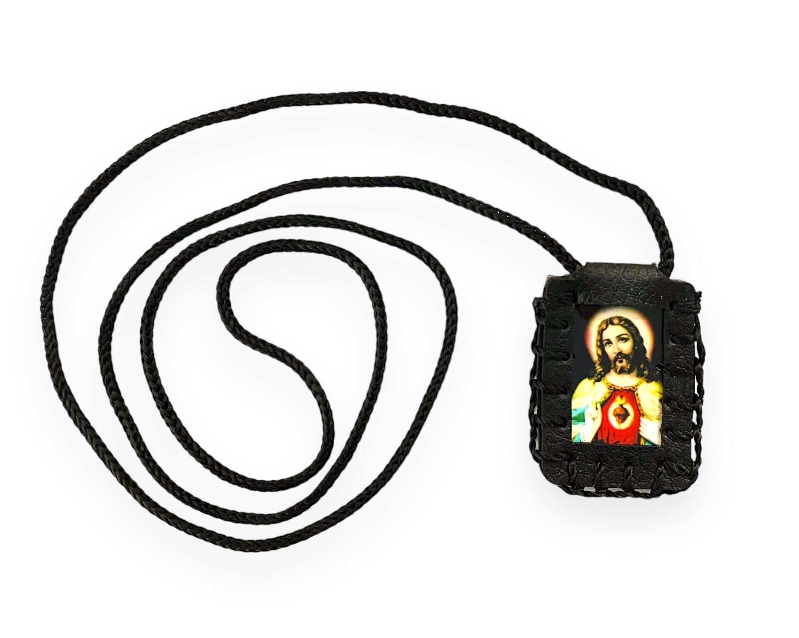 Sacred Heart of Jesus Black Scapular Necklace Collar Escapulario Sagrado Corazon