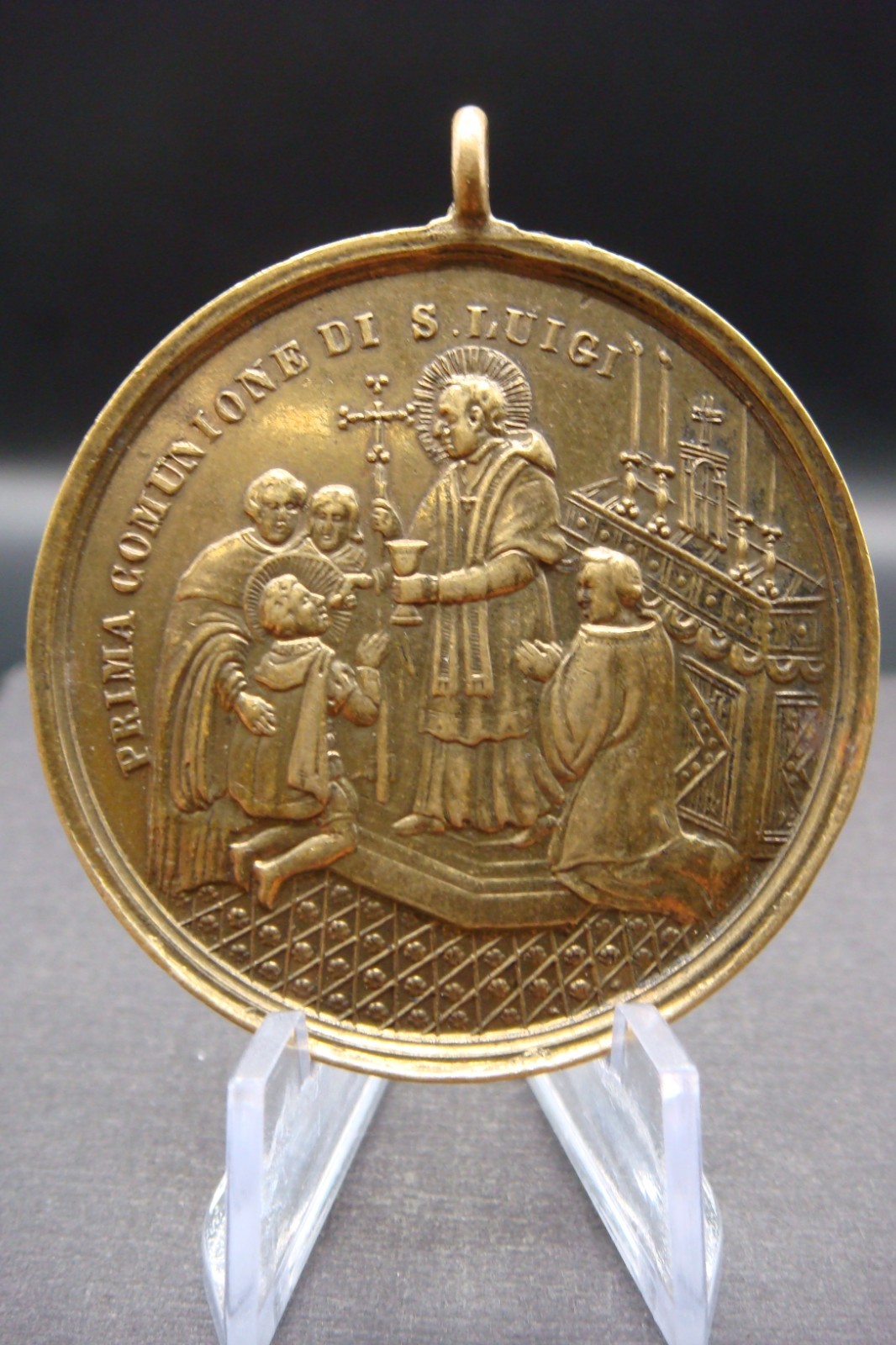 Rare Antique Italian First Holy Communion Commemorative Medal St. Aloysius