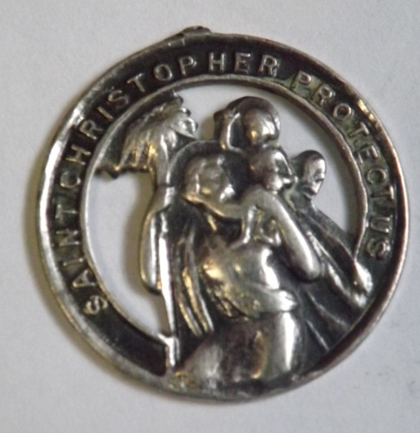NO BAIL Sterling silver Saint Christopher safe travel open work pocket medal