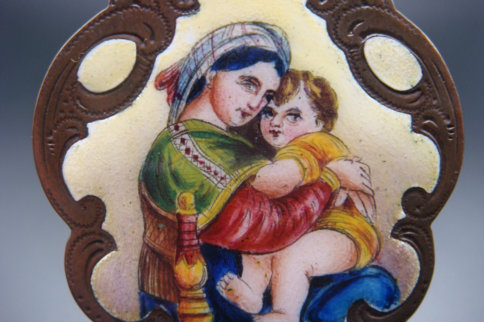 Rare Antique Virgin Mary Mater Dei Ora Pro Nobis Enamel Holy Icon Medal Pendant