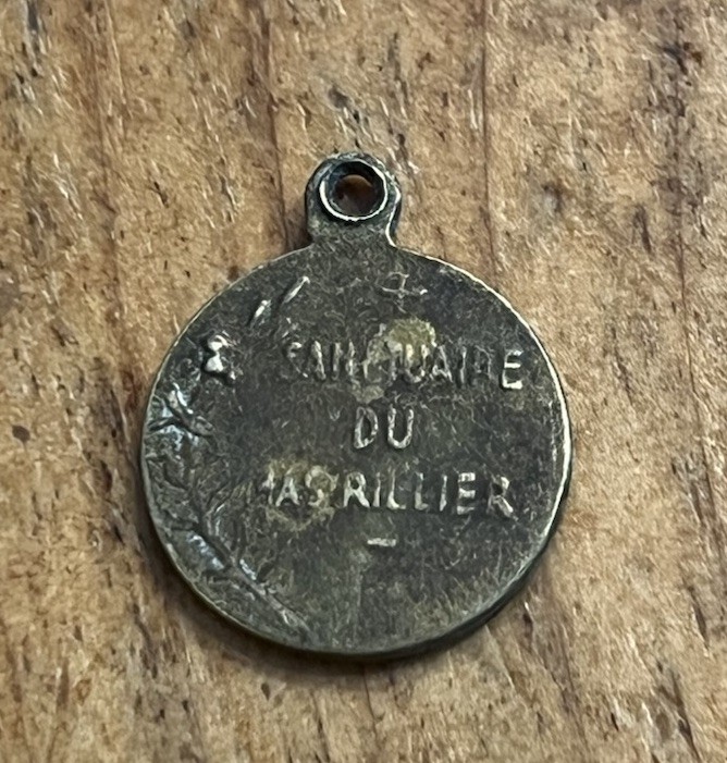 French medal Mary 1800s ⅝” Brass Gold Necklace Pendant Round Jesus