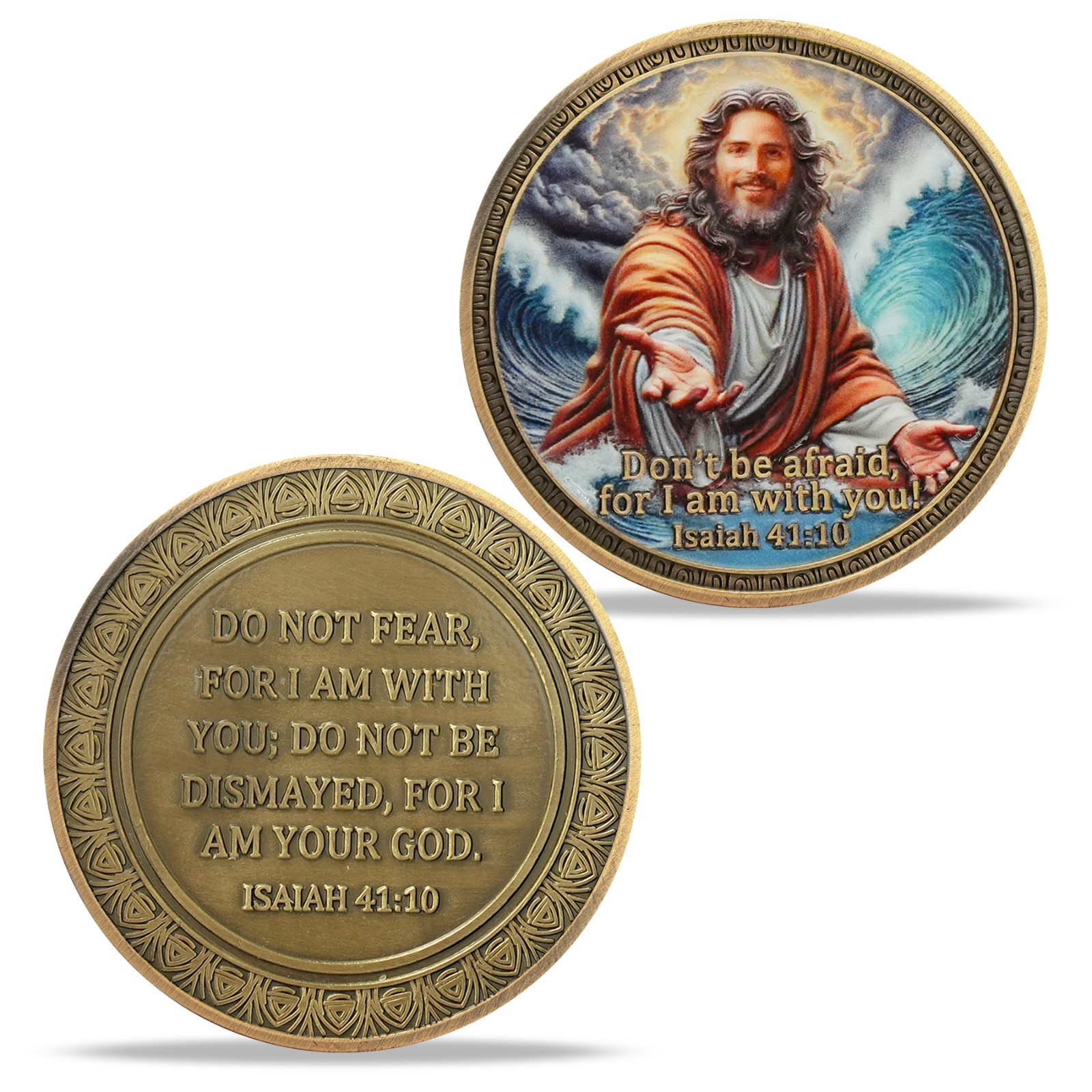5pcs Jesus Christian Coin Isaiah 41:10 Verse: Don’t Be Afraid, For I Am With You