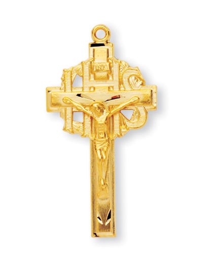 Needzo LTG Mens Gold .925 Silver 1 3/8″ IHS Behind Cross Lavish Crucifix Pendant