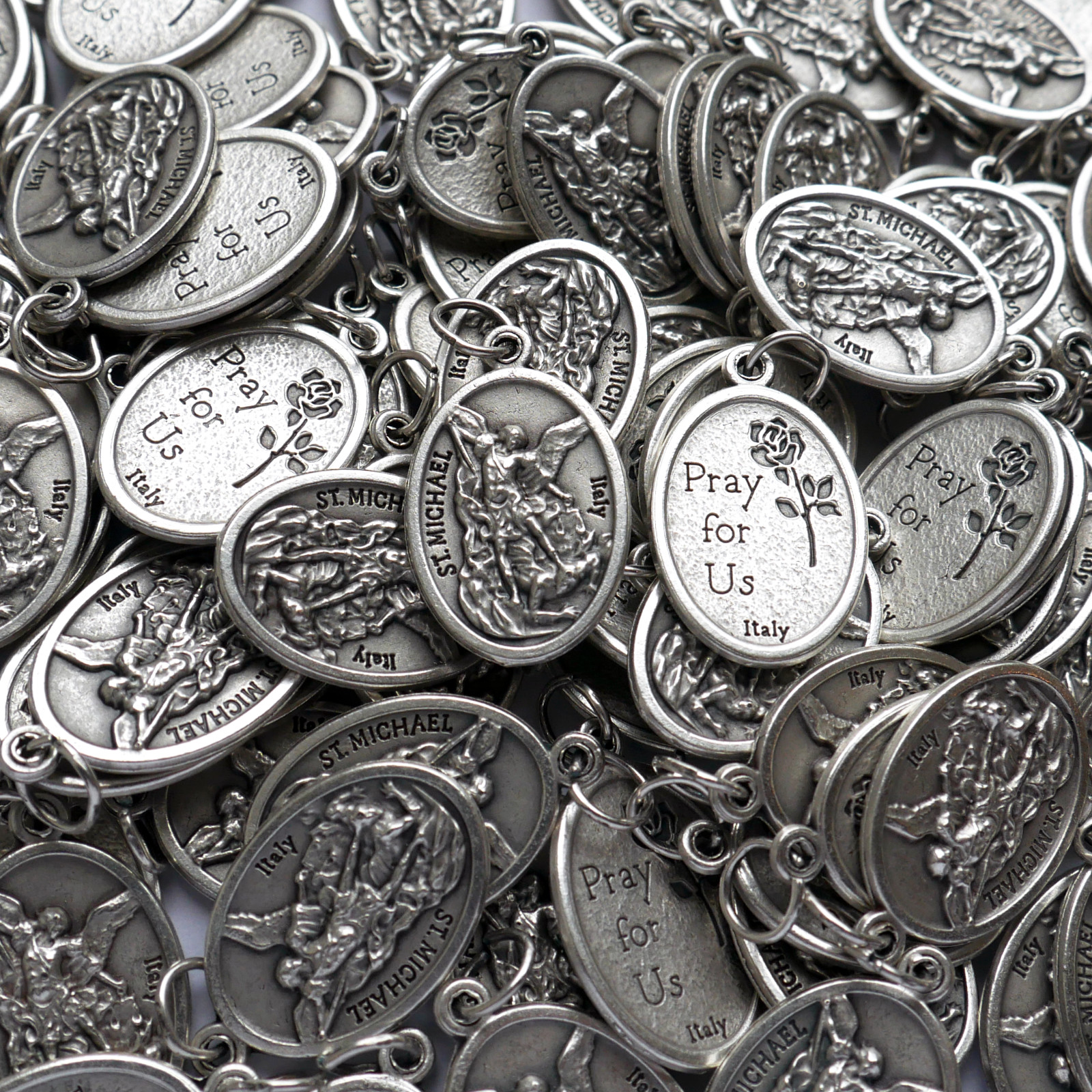 100 St. Michael the Archangel Medals – 1″ Silver Plated – Catholic Bulk Italy