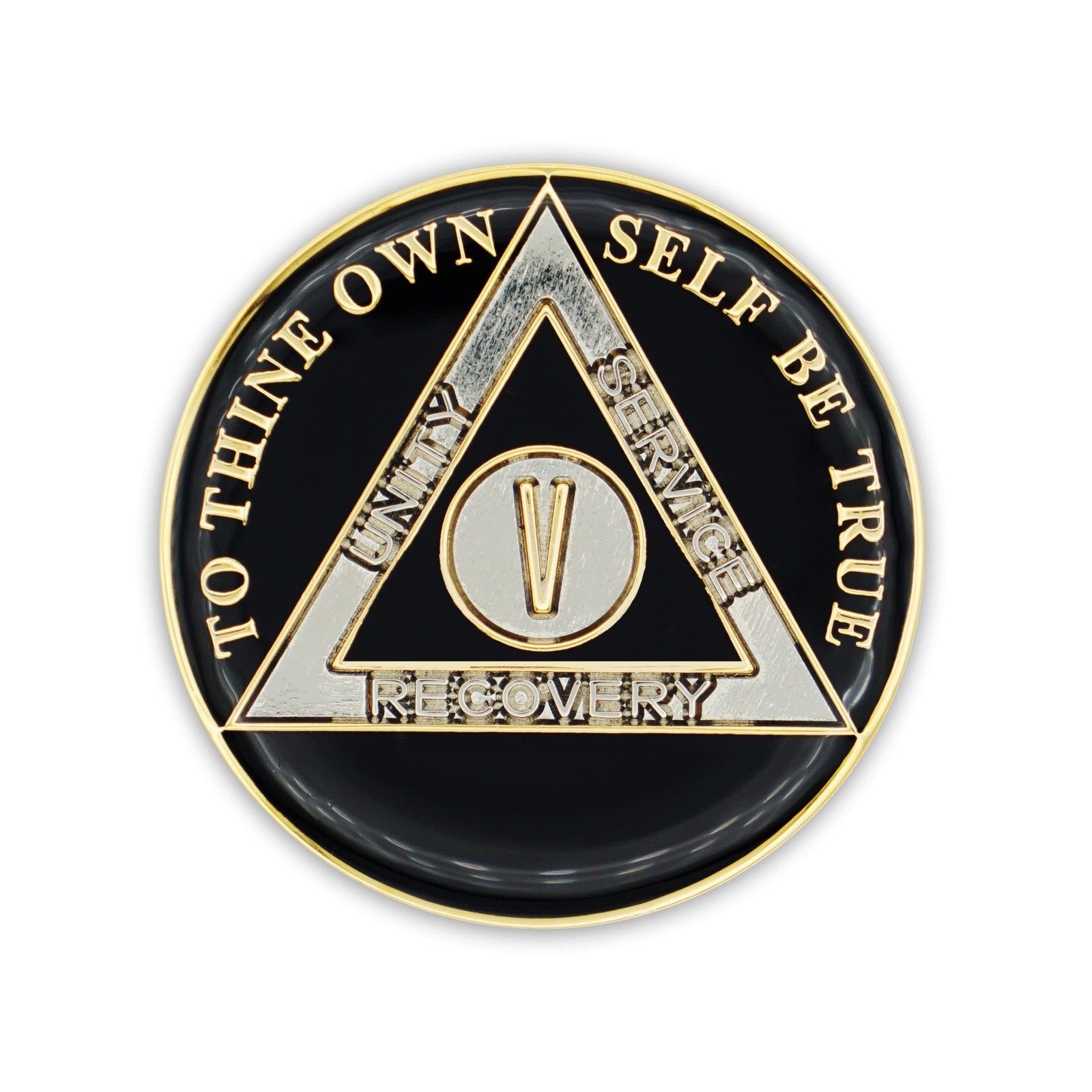 5 Year Sobriety Coin | Triplate AA Chip Recovery Anniversary Token (Black)
