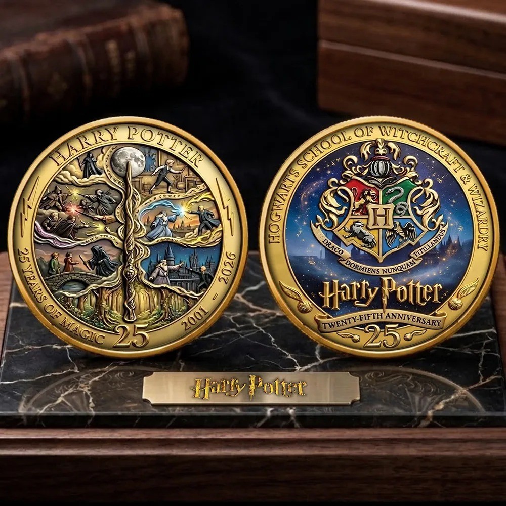 Harry Potter 25th Anniversary Coin 2001-2026 Hogwarts Gold Challenge Coin Magic