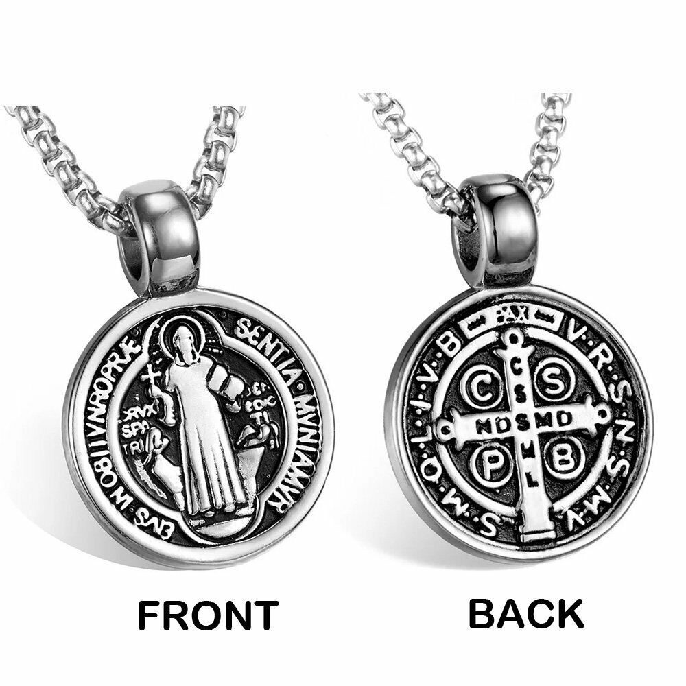 Saint St Benedict Medal Crucifix Cross Exorcism Stainless Steel Necklace Pendant